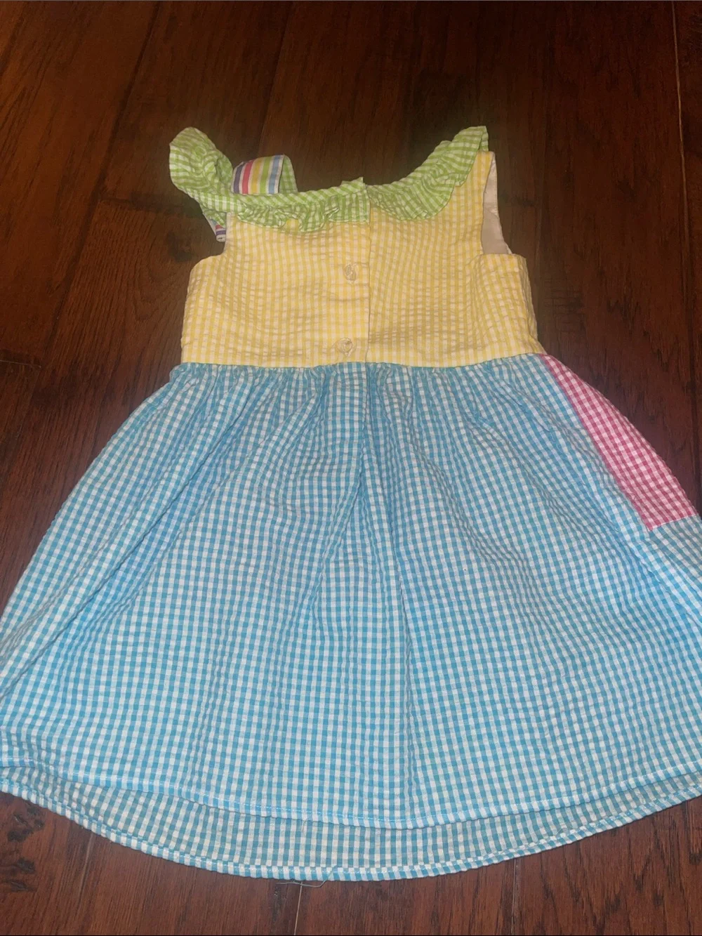 SEERSUCKER Rare Editions Yellow Pink Blue Gingham Appliqué Sundress